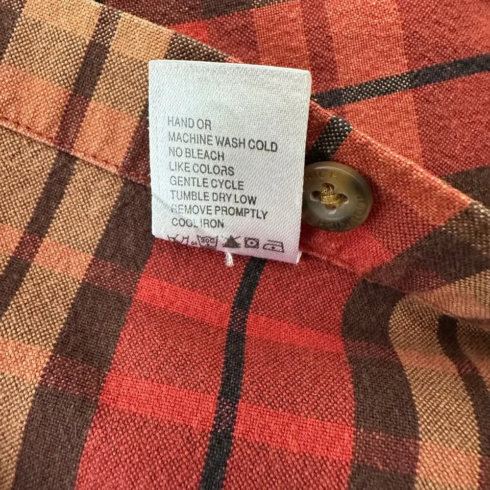 Woolrich Mens Large Red Orange Brown Plaid Classic Long Sleeve Button Work Shirt - Picture 13 of 14